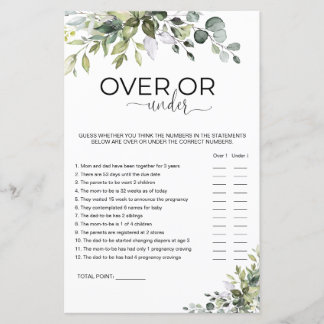 Papier Jeu de baby shower Elegant Greenery Over ou Under