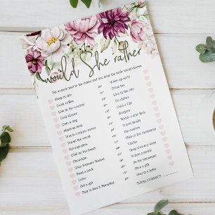 Papier Jeu de Baby Shower "Elle Préférerait" Pivoines Ros
