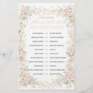 Papier Jeu de Baby Shower Fille Bébé en Fleur avec Ruban