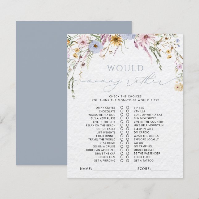 Papier Jeu de Baby shower Fleur sauvage aquarelle (Devant / Derrière)