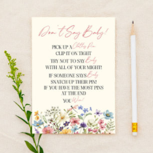 Papier Jeu de Baby Shower Fleur Sauvage Florale Ne Dis Pa