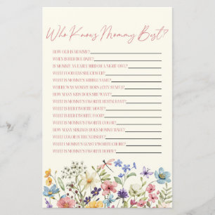 Papier Jeu de Baby Shower Fleur Sauvage Florale Qui Conna