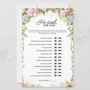 Papier Jeu de Baby Shower Floral Il a Dit Elle a Dit