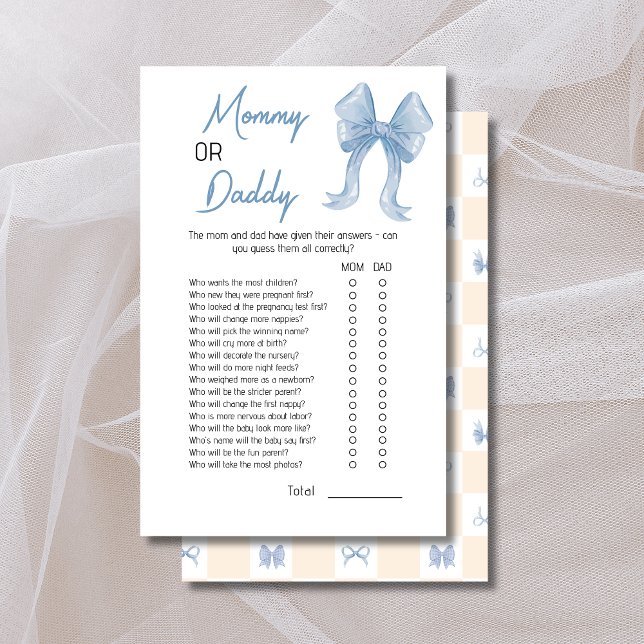 Papier Jeu de Baby Shower "Maman ou Papa" avec un charman (Créateur téléchargé)