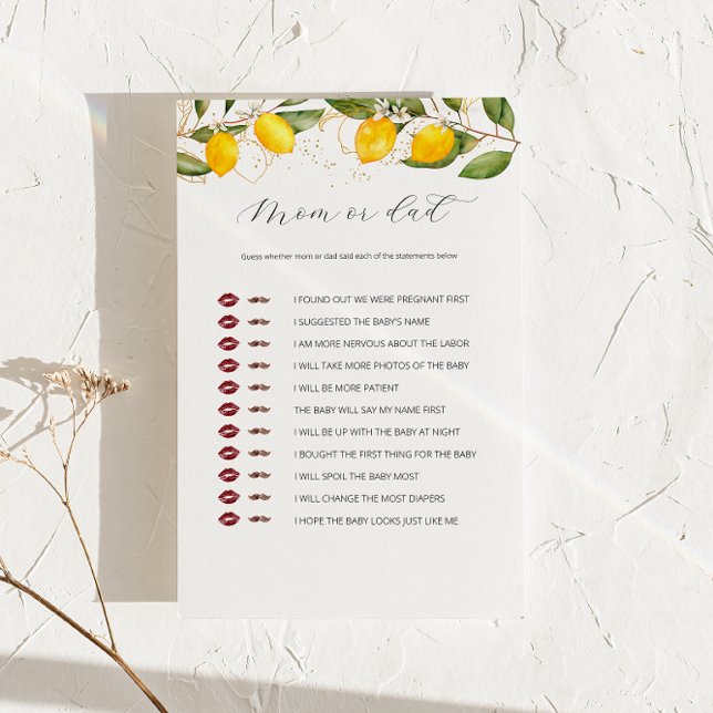 Papier Jeu de Baby Shower Maman ou Papa Citron Agrumes  (Créateur téléchargé)