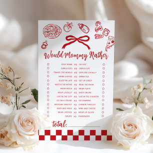 Papier Jeu de baby shower: Maman préfère-t-elle Bow Pizza