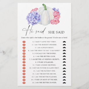 Papier Jeu de baby shower mariage Citrouille blanche Il a