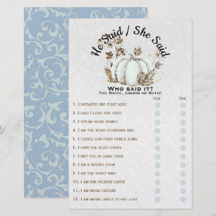 Papier Jeu de Baby Shower Mariage Citrouille Blanche Or C