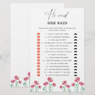 Papier Jeu de baby shower Mariage d'été à la rumeur