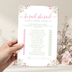 Papier Jeu de Baby Shower Mariage Floral Rose Il a dit El