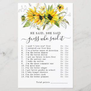 Papier Jeu de Baby Shower Mariage Il a dit Elle a dit
