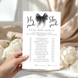 Papier Jeu de Baby Shower Mariage Ruban Noir Il a dit Ell
