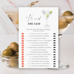 Papier Jeu de baby shower Martini Il a dit, elle a dit