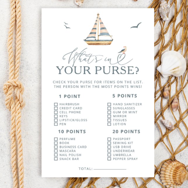 Papier Jeu de Baby shower Nautique sur votre sac à main (Créateur téléchargé)