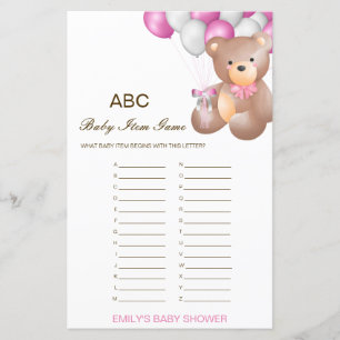 Papier Jeu de baby shower Objet bébé Alphabet modifiable