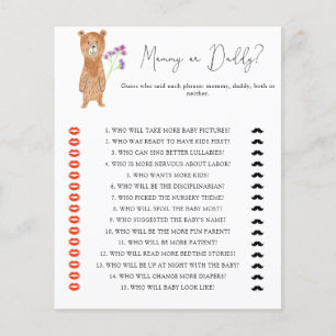 Papier Jeu de baby shower « Ours - maman ou papa »