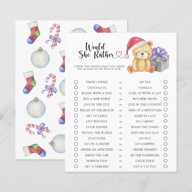 Papier Jeu de baby shower « Ours / Ou plutôt » (Devant / Derrière)