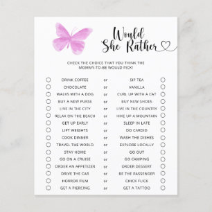 Papier Jeu de baby shower Papillon / Préférerait-elle