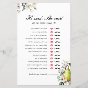 Papier Jeu de Baby Shower Parfait Poire 'Il a dit, Elle a