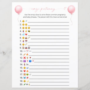 Papier Jeu de Baby shower Pink Balloy Emoji Pictionary