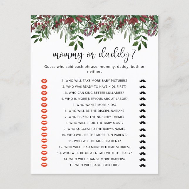 Papier Jeu de baby shower pour maman ou papa d'hiver (Devant)