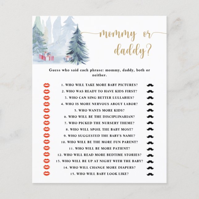 Papier Jeu de baby shower pour maman ou papa d'hiver (Devant)