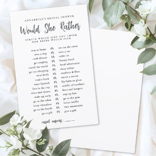Papier Jeu de Baby Shower 'Préférerait-Elle' pour la Mari
