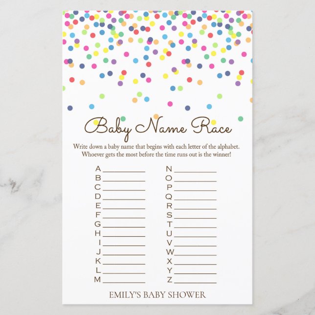 Papier Jeu de Baby shower Rainbow Sprinkle IMPRIMÉ (Devant)