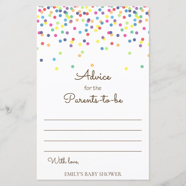 Papier Jeu de Baby shower Rainbow Sprinkle IMPRIMÉ (Devant)