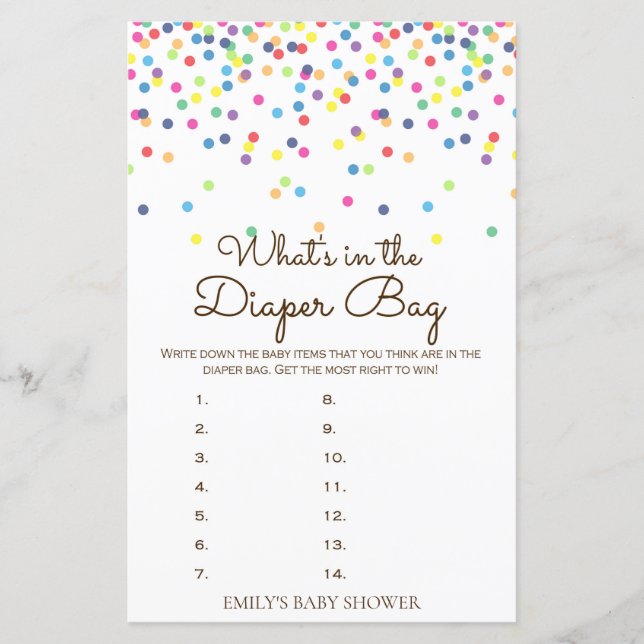 Papier Jeu de Baby shower Rainbow Sprinkle IMPRIMÉ (Devant)