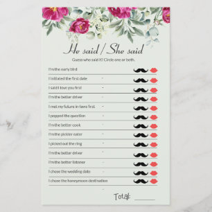 Papier Jeu de Baby Shower Rose Il a dit Elle a dit
