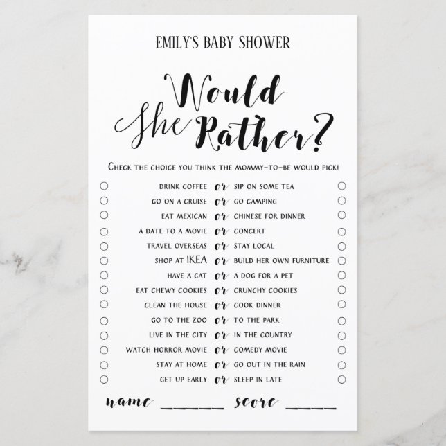 Papier Jeu de Baby shower rustique moderne IMPRIMÉ (Devant)