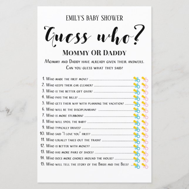Papier Jeu de Baby shower rustique moderne IMPRIMÉ (Devant)