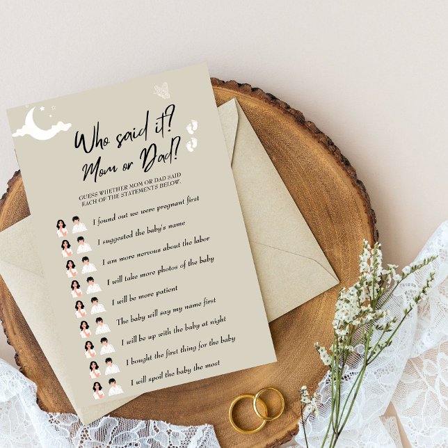 Papier Jeu De Baby shower Rustique Qui L'A Dit ? Maman ou (Créateur téléchargé)