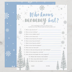Papier Jeu de Baby Shower Silver & Blue Winter Wonderland