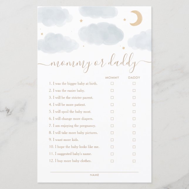 Papier Jeu de Baby Shower « Une fête pour maman ou papa » (Devant)