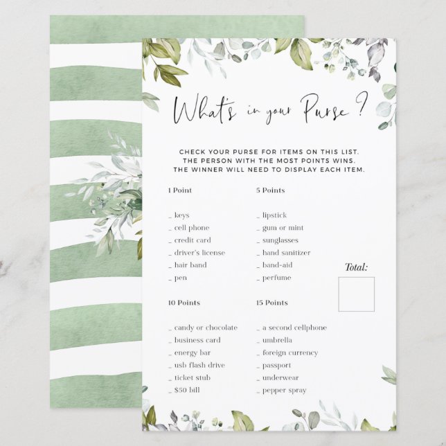 Papier Jeu de Baby shower verdoyant Qu'y a-t-il dans votr (Devant / Derrière)