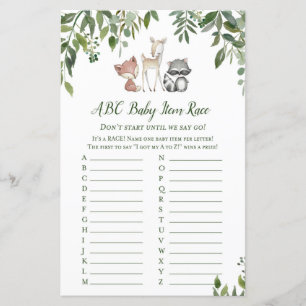 Papier Jeu de Baby shower Woodland - ABC Baby Item Race