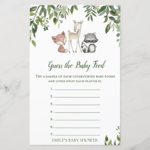 Papier Jeu de Baby shower Woodland - Guess the Baby Food