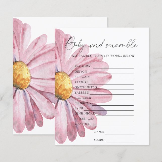 Papier Jeu de baby shower Word de fleur sauvage (Devant / Derrière)