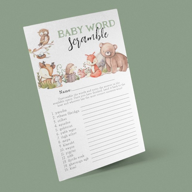 Papier Jeu de Baby shower "Word Scramble" pour les Bois (Créateur téléchargé)