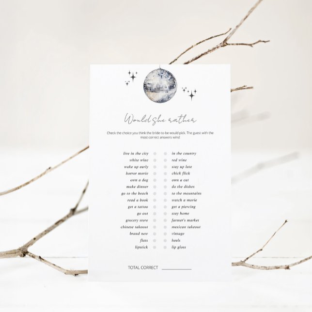 Papier Jeu de Baby Shower 'Would She Rather Disco Ball' (Créateur téléchargé)