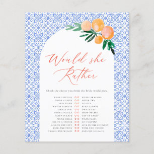 Papier Jeu de Baby Shower Would She Rather Orange Spritz