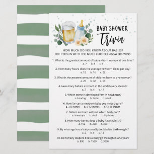 Papier Jeu de Baby Trivia Greenery Baby Is Brewing fête