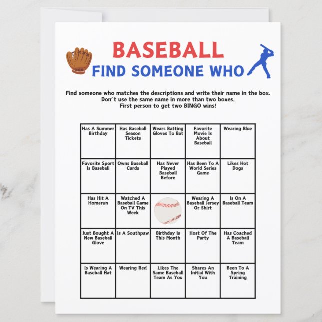 Papier Jeu de baseball Trouve quelqu'un (Devant)