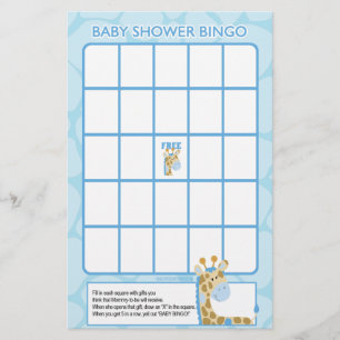 Papier Jeu de Bingo Baby Shower Blue Giraffe