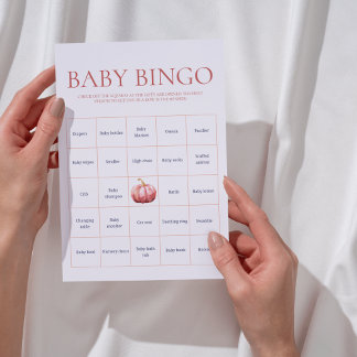 Papier Jeu de bingo Baby Shower Citrouille Aquarelle Rose