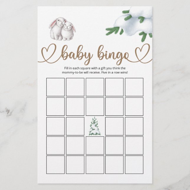 Papier Jeu de Bingo Baby shower d'hiver (Devant)