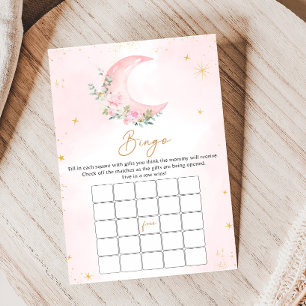 Papier Jeu de Bingo Baby Shower Lune Rose et Étoiles