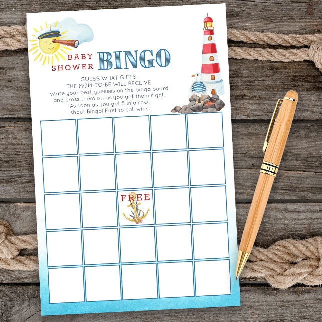 Papier Jeu de Bingo Baby shower Nautique Cute (Baby Bingo game card from my Ahoy it's a boy Nautical Baby Shower collection)